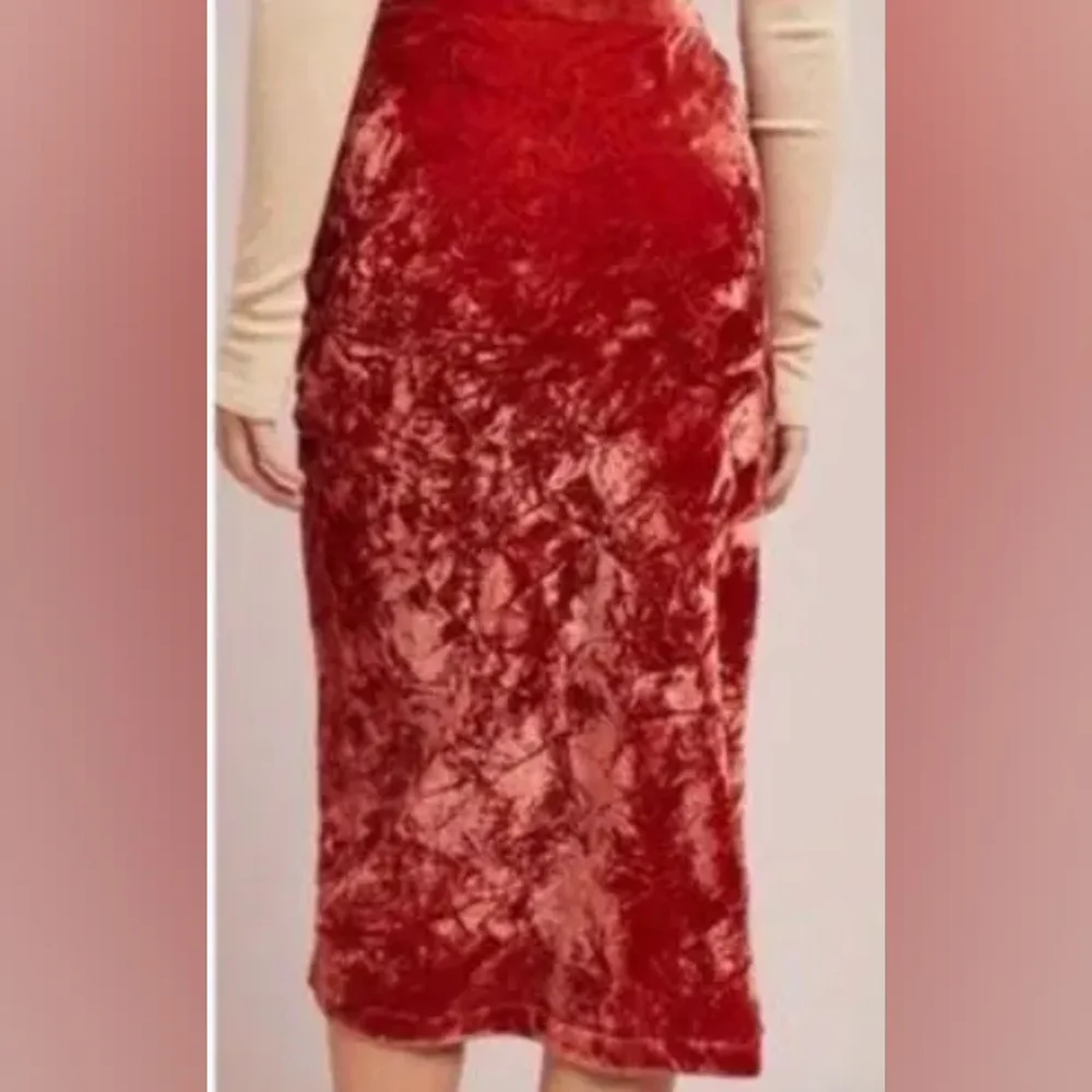Maeve Anthropologie Burnt Orange Crushed Velvet Maxi Skirt In 14 - Picture 2 of 8